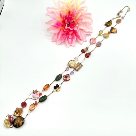 Lia Sophia Maggie Shell Gemstone Glass Bead Long Station Necklace Boho Beach 38” - Picture 12 of 14